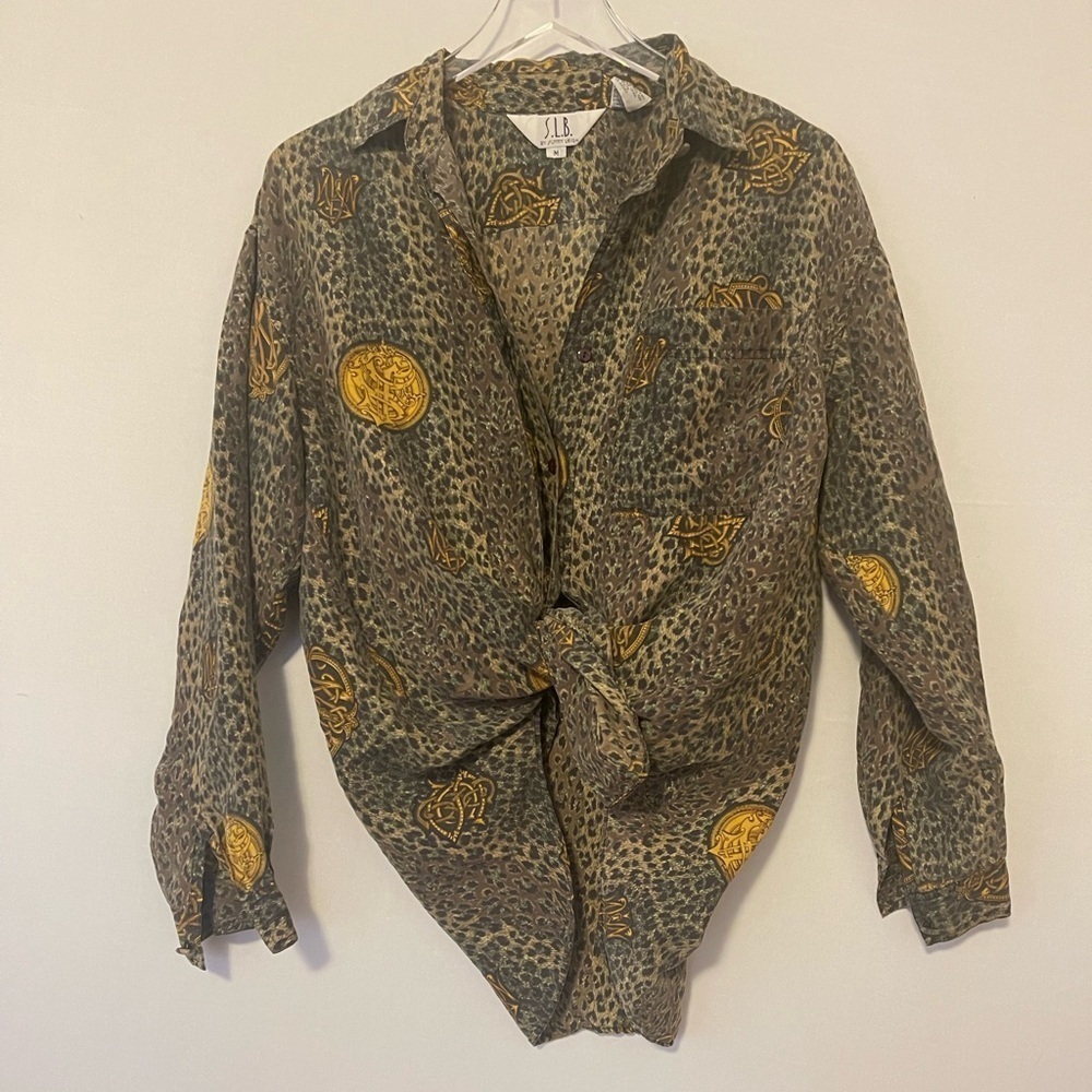 Sunny Leigh Leopard Coin Print Silk‎ Shirt w Versace Vibes M